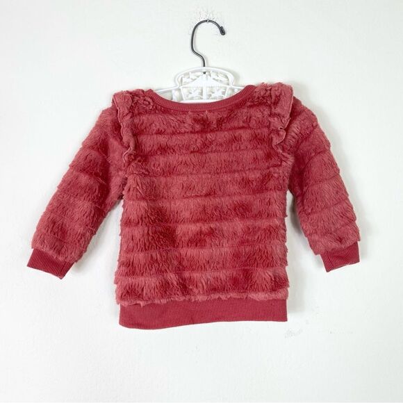 Laughing Llama Baby Girl Red-Pink Faux Fur Layered Ruffled Sweater - Picture 2 of 4